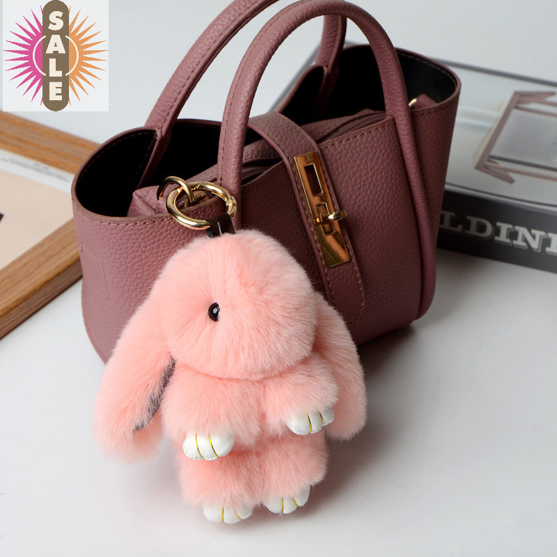 On กระต่ายพวงกุญแจแหวนปุยจริงขน Pompon กระต่าย Trinket พวงกุญแจ Charm น่ารักพวงกุญแจบนกระเป๋าจี้กุญแจรถ A