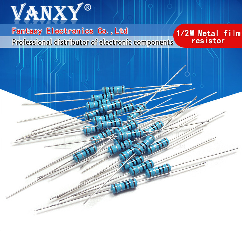 50pcs 1/2W ตัวต้านทานฟิล์มโลหะ 1R ~ 2.2M 100R 220R 330R 1K 1.5K 2.2K 3.3K 4.7K 10K 22K 47K 100K 100 220 330 1K5 2K2 3K3 4K7 อิเล็กทรอนิกส์Component