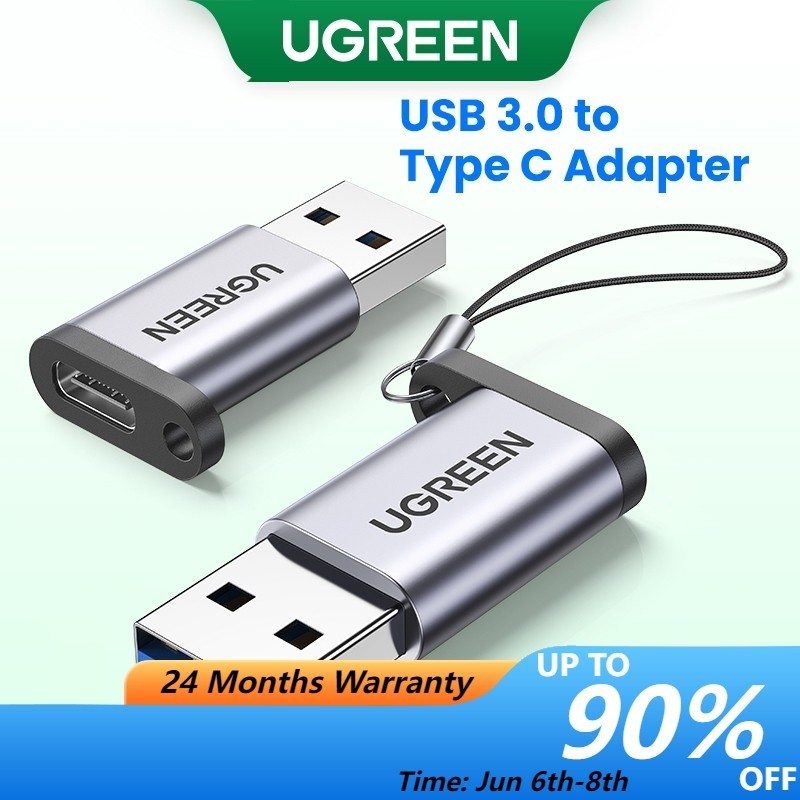 Ugreen อะแดปเตอร์เชื่อมต่อ Type c USB A 3.0 ตัวผู้ เป็น USB 3.1 Type c ตัวเมีย สีเทา