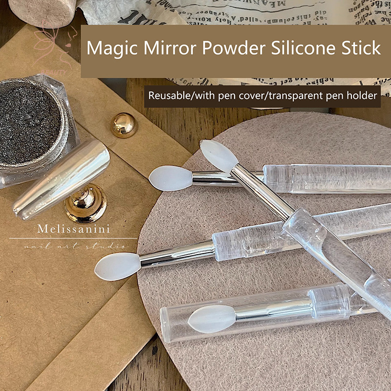 [maybeauty] Nail Arts Silicone Applicator Sticks Reusable Chrome Glitter ทาเล็บเครื่องมือใหม่ Easy-Daub Pigment ซิลิโคนเล็บแปรง {TH}