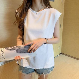 เสื้อแขนกุด สีพื้น คอกลม ทรงหลวม เสื้อกล้าม สไตล์เกาหลี ใส่ไ…
