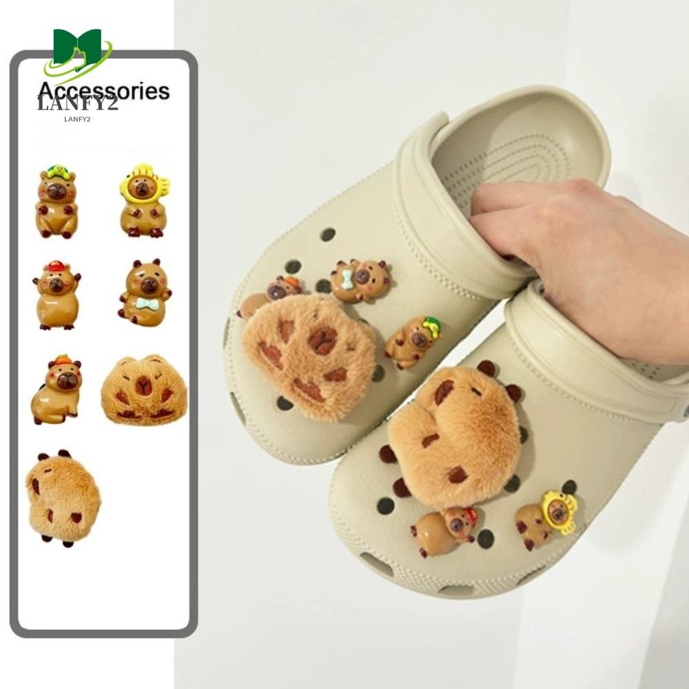 การตกแต่งรองเท้า ALANFY Capybara, รองเท้าโลหะตุ๊กตา Crocs Charms, ตลกเรซิ่นการ์ตูนสามมิติสัตว์อุปกรณ์เสริมรองเท้าหญิง