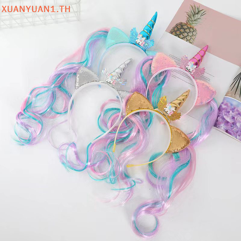 Xuan ยูนิคอร์นวันเกิดเด็กผู้หญิง Baby Shower Party เด็กน่ารักผม Hoop Hairbands อุปกรณ์เสริมยูนิคอร์นวันเกิด Party Decor Headwear TH