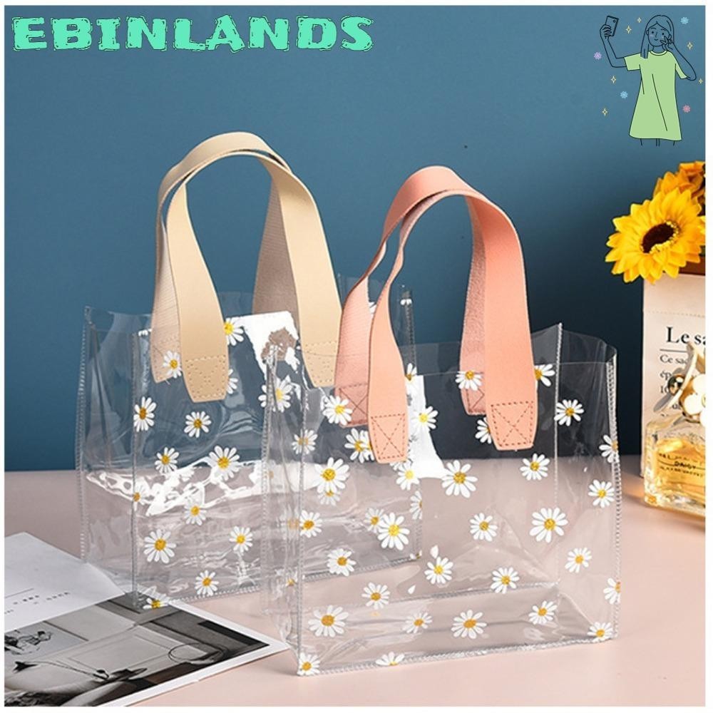 Ebinlandsfa Tote Bag, PVC Little Daisy Transparent Shopping Bags, Brand Handle Transparent Hand Gift Bag