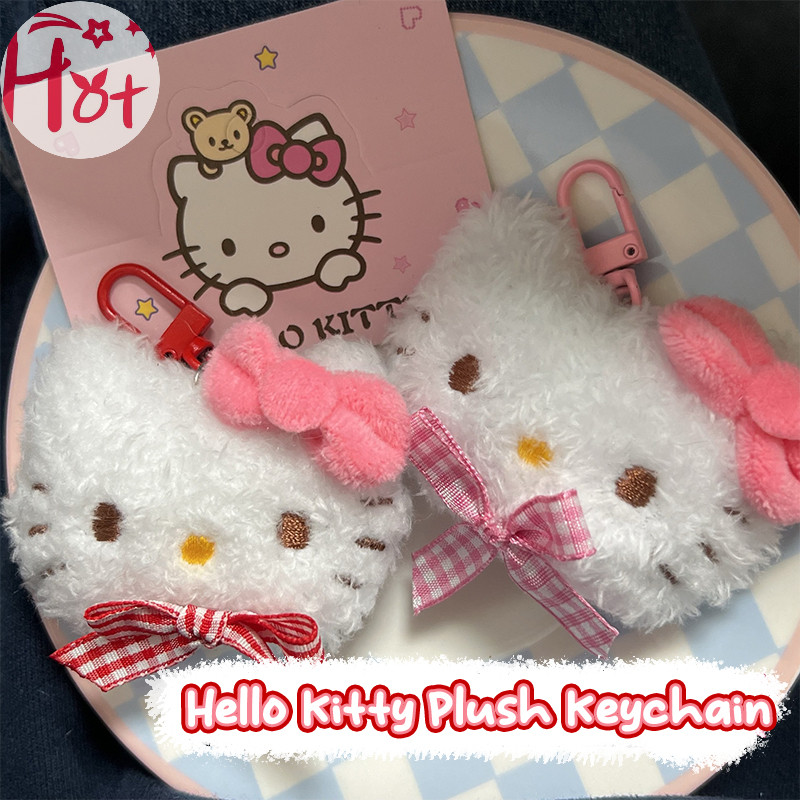Ge สีชมพู Hello Kitty ตุ๊กตาพวงกุญแจการ์ตูนสัตว์ตุ๊กตาจี้พวงกุญแจรถกระเป๋าเป้สะพายหลัง Ch กระเป๋าอุปกรณ์ตกแต่งสแควร์