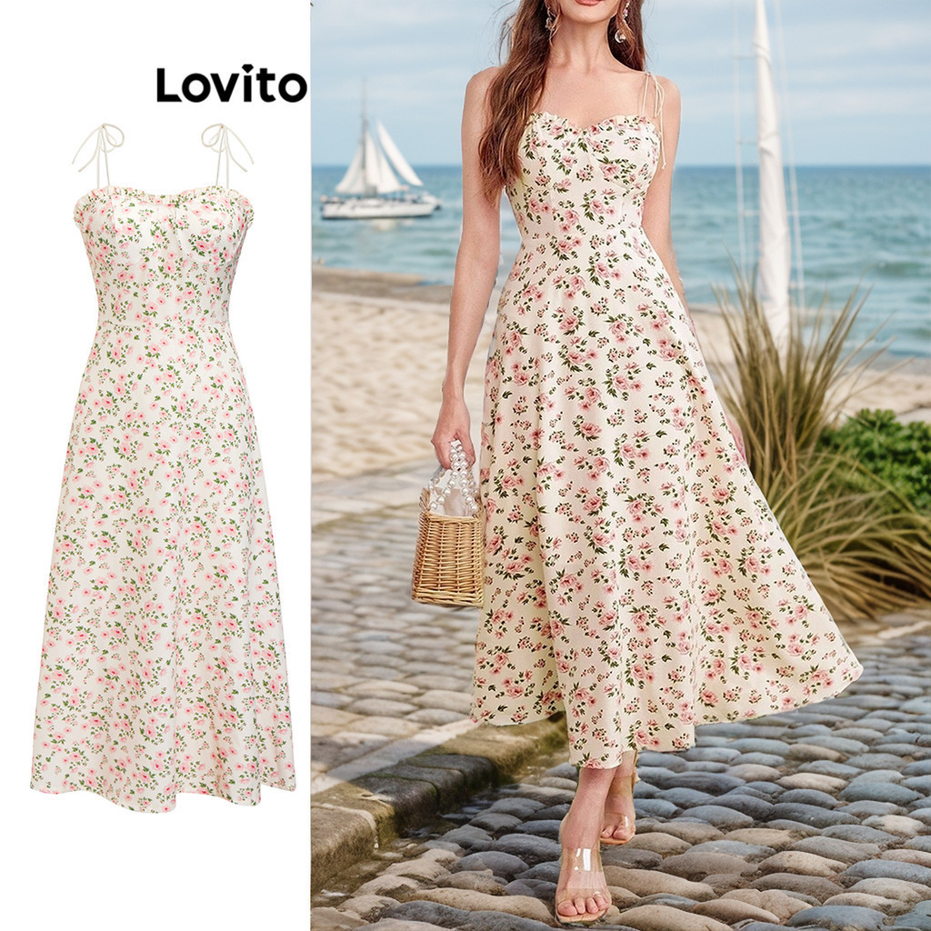 Lovito ชุดเดรสผู้หญิง พิมพ์ลายดอกไม้ดิสซี่ สไตล์โบโฮ L71ED281 (หลายสี)