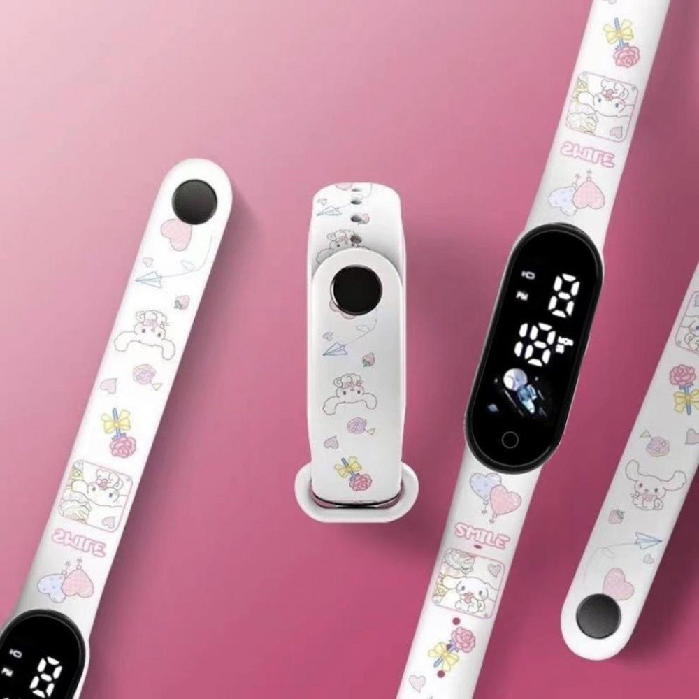 การ ์ ตูน Sanrio Kuromi Kitty Cinnamoroll นาฬิกานักเรียนซิลิโคน Led นาฬิกาอิเล ็ กทรอนิกส ์ กันน ้ ํานาฬิกาส ่ องสว ่ าง
