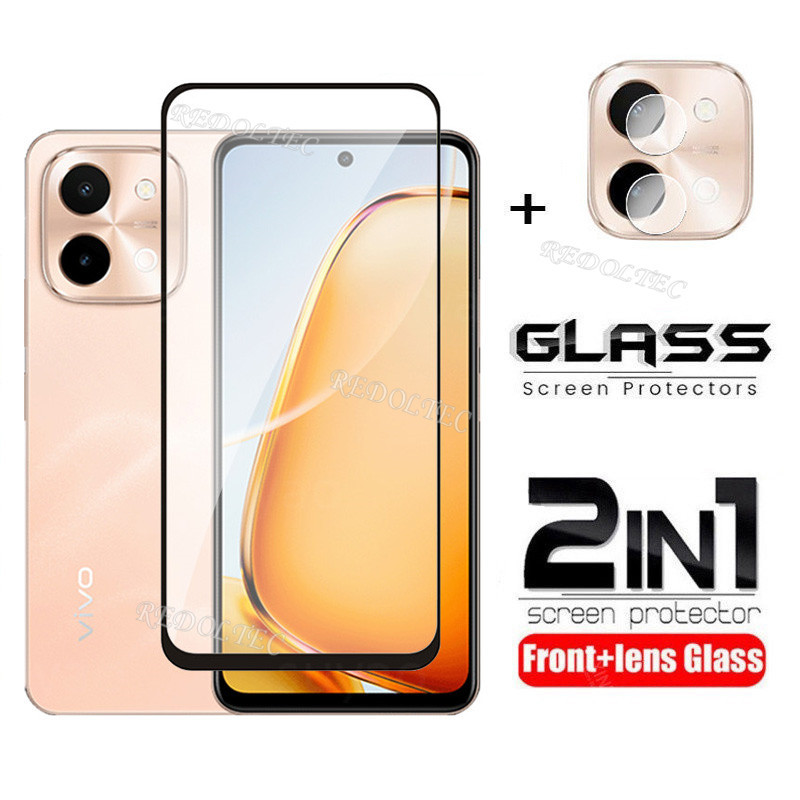 VIVO Y28 ฟิล์มกระจกนิรภัย 2in1 เต็มจอ พร้อมกล้อง Flim ป้องกันหน้าจอและเลนส์