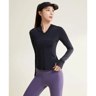 ✨NEW✨(YOGA-147) เสื้อคลุมออกกำลังกายผู้หญิงมีฮู้ด เสื้อกีฬาแจ็คเก็ตแขนยาวกันแดด มีซิป มีกระเป๋า