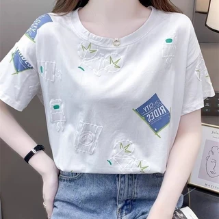 เสื้อแฟชั่นผู้หญิง เสื้อแขนสั้น พิมพ์ลายนูน มีให้เลือกหลายแบบ *พร้อมส่งจากไทย*