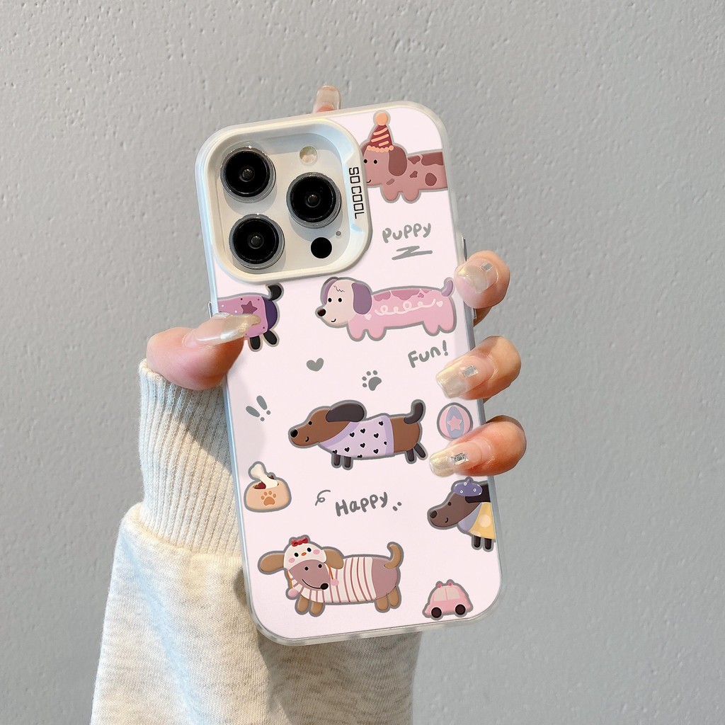 ปลอกสุนัขน่ารักสําหรับ iPhone 15 14 13 12 11 Pro Plus Max X XR Xs Max Border พิมพ์รวมทุกอย่างเคสกันกระแทกคลุมทั้งหมด