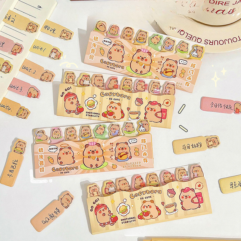 120 ชิ้น Capibala sticky notes capybara พร้อมสติกเกอร์ดัชนีเหนียว กระดาษข้อความปักเป้า