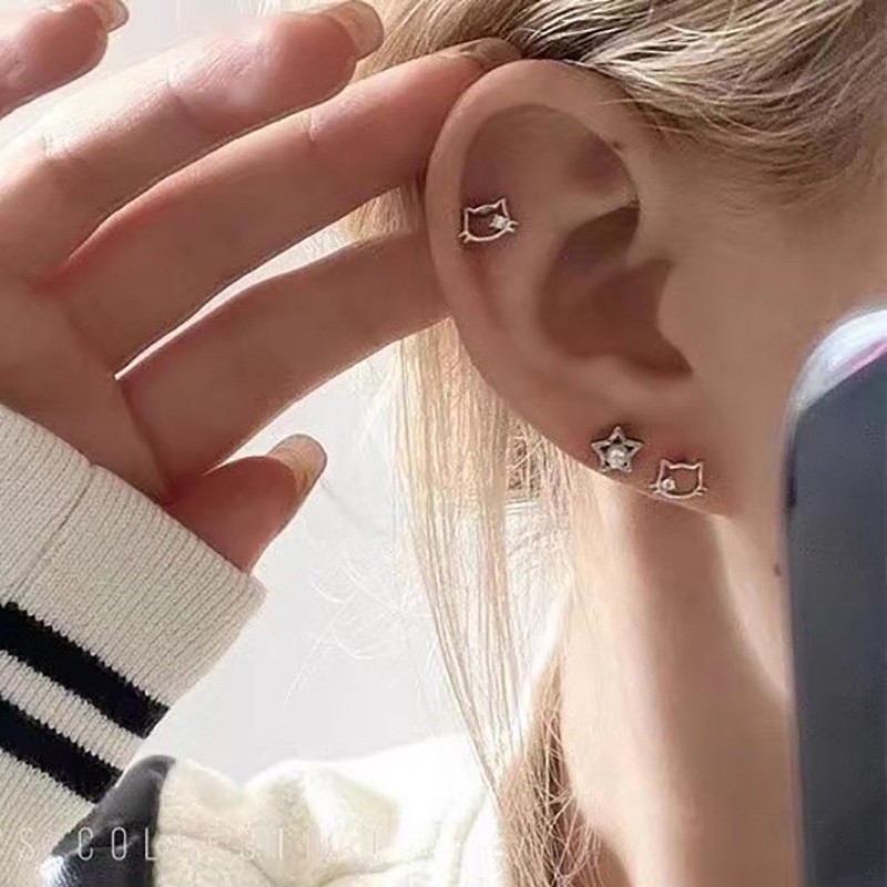 เราดอกไม ้ น ่ ารักคริสตัลเงินลูกแมวแมวต ่ างหูสตั ๊ ดสําหรับผู ้ หญิงทุกวันสวมใส ่ เลือกฟรีต ่ างหูเครื ่ องประดับอุปกรณ ์ เสริม - รูปที่ 2