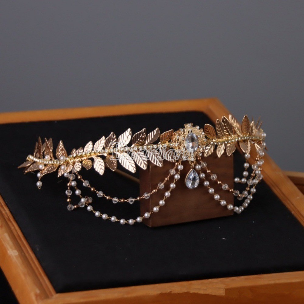 แฟชั่น Retro Gold Olive Leaf Embellishments Rhinestones งานแต่งงาน Headbands พู่อย่างเป็นทางการชุด Headwear