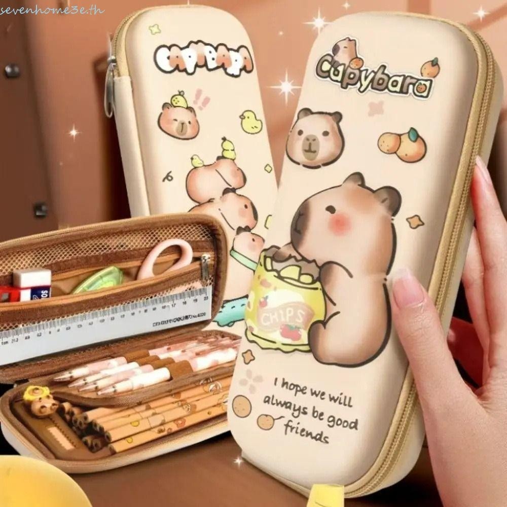 Sevenhome3e Capybara กล่องเครื่องเขียน,ความจุขนาดใหญ่กันน้ํา 3D Capybara ปากกา,การ์ตูนซิป Bilayer Capibala กระเป๋าดินสอนักเรียน