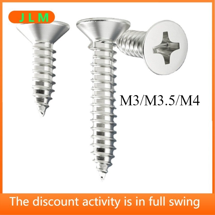 ((JLML) สแตนเลสสตีลขยาย Phillips Self-Tipping สกรูไม้ M3/M3.5/M4 SUS304 หัวจมหัวแบนแตะตัวเอง Scre