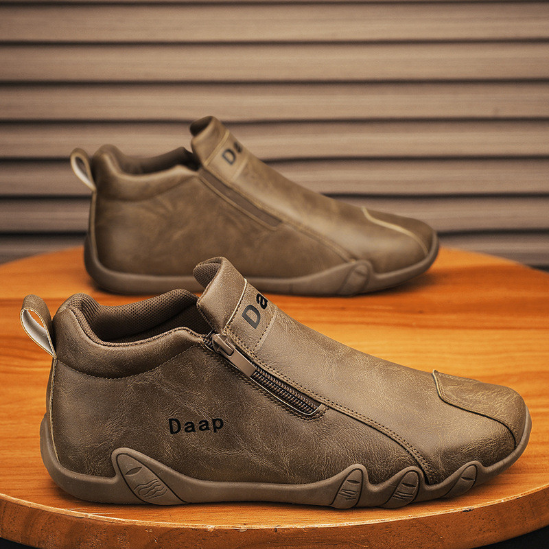 ผู้ชายฤดูใบไม้ผลิ 2024 สไตล์ใหม่ High-Top Casual รองเท้าซิปด้านข้าง Workwear อินเทรนด์ All-Match กลางแจ้ง Mid-Top รองเท้าเดินป่า