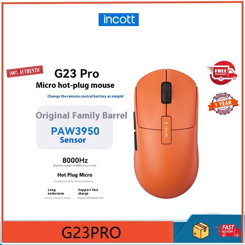 Ironcat G23 Pro เมาส์ไร้สาย , 8K, สองโหมด, การชาร์จแบบถอดเปลี่ยนได้อย่างรวดเร็ว, PAW3950, เซ็นเซอร์, ตามหลักสรีรศาสตร์,32000DPI