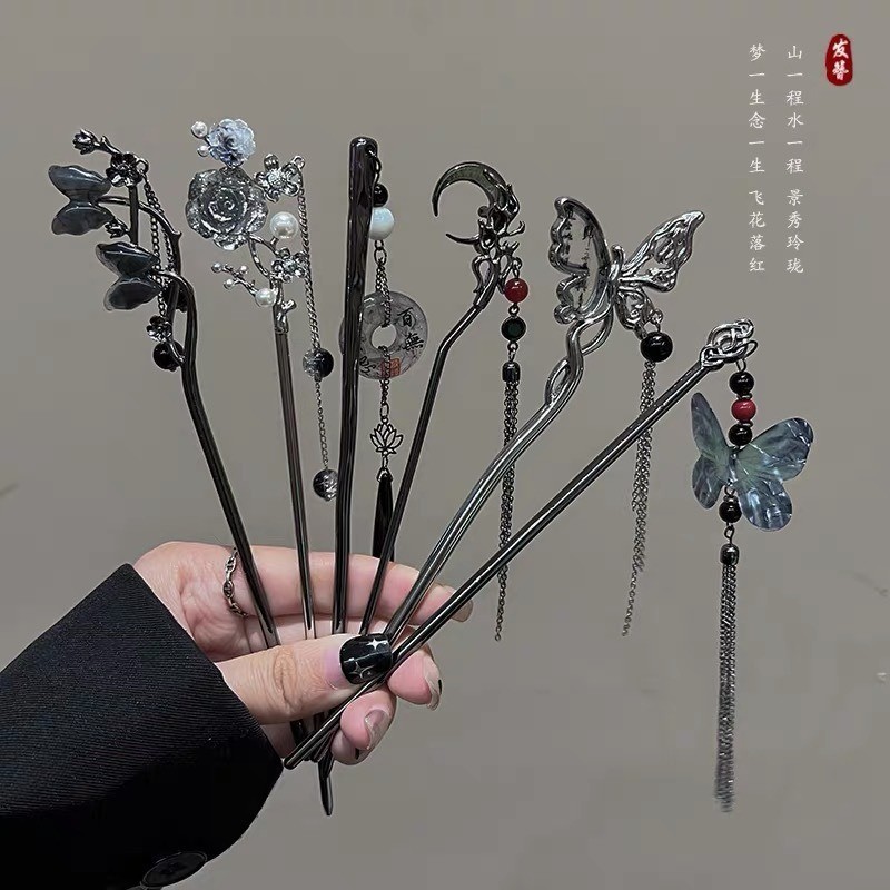 ใหม่สไตล์จีน Moon Hairpin ผู้หญิง Updo พู่คลิปอุปกรณ์เสริมผม