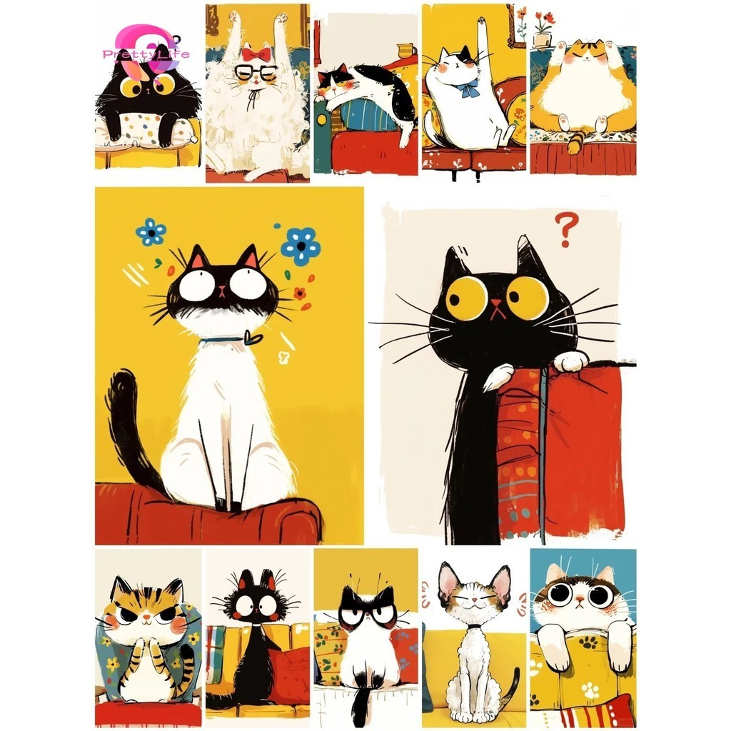 PLขี้เกียจการ์ตูนแมวน่ารัก 5d DIY ภาพวาดเพชรคริสตัล cross stitch รอบเพชรโมเสคเพชรเย็บปักถักร้อยชุด Rhinestone ตกแต่งบ้าน 30x40 ซม.