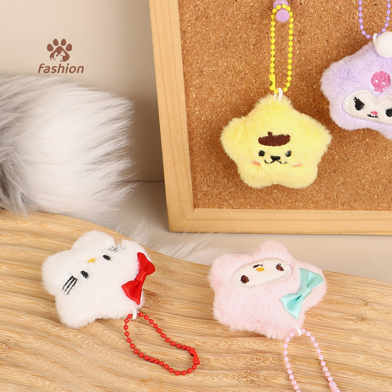 [แฟชั่น] Plush Star Sanrio จี้การ์ตูน Hello Kitty Kuromi Melody ตุ๊กตายัดนุ่นนุ่มพวงกุญแจพวงกุญแจรถกระเป๋าเป้สะพายหลังตกแต่งของขวัญ {TH}