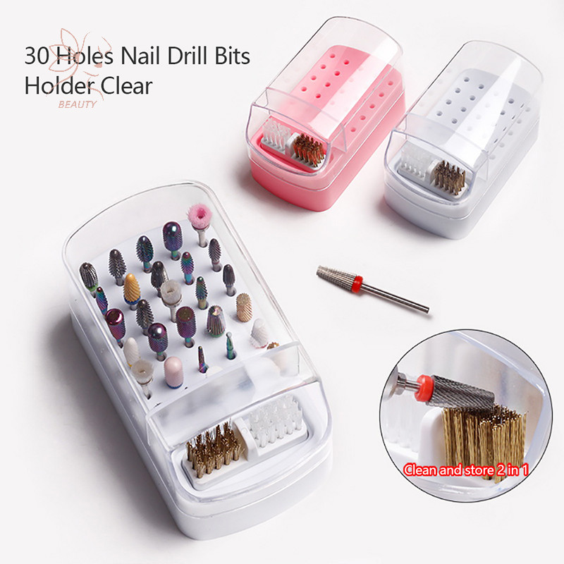 [maybeauty] 30 หลุมเล็บเจาะ Bits ผู้ถือสําหรับเล็บอะคริลิคเจาะ Bits เก็บเล็บเครื่องมือ a {TH}