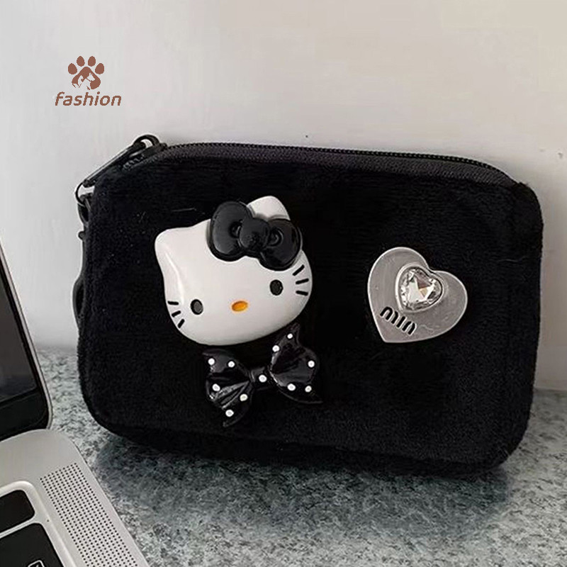 SANRIO [แฟชั่น] ซานริโอ สวัสดี คิตตี้ น่ารักสีดํากระเป๋าบัตรตุ๊กตากระเป๋าใส่เหรียญการ์ตูน น่ารัก สาวของขวัญอุปกรณ์อะนิเมะของเล่น {ไทย}