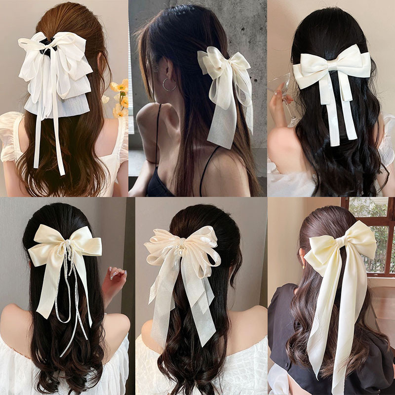 แฟชั่นเกาหลีผู้หญิงกิ๊บริบบิ้นโบว์ตาข่ายสีขาวขนาดใหญ่ใหม่