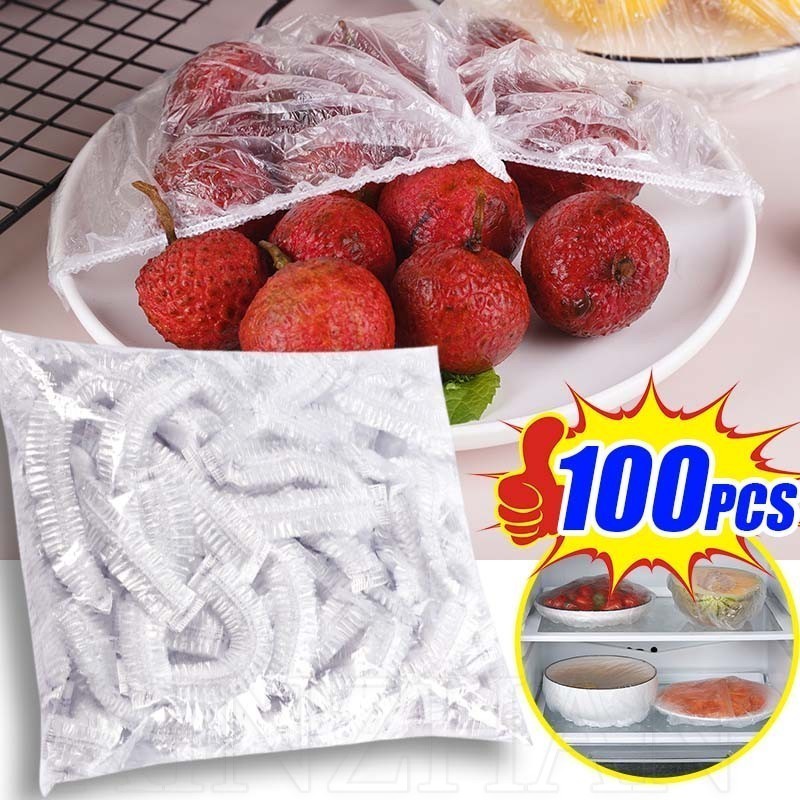 100ชิ้นตู้เย็นถนอมอาหาร-อาหารเกรดยืดหยุ่นสดเก็บกระเป๋า-อุปกรณ์ครัว-ทิ้งอาหารปก-หนาสะอาดอเนกประสงค์