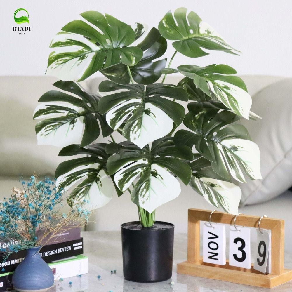 Rtadi ประดิษฐ์สาขาปาล์มเขตร้อน,9-24ส้อมขนาดใหญ่ใบปาล์มสีเขียว,ใบตกแต่งพืชเขตร้อนเฟิร์นพืชสัมผัสจริงเต่าเทียมกลับใบบ้านตกแต่งสวน