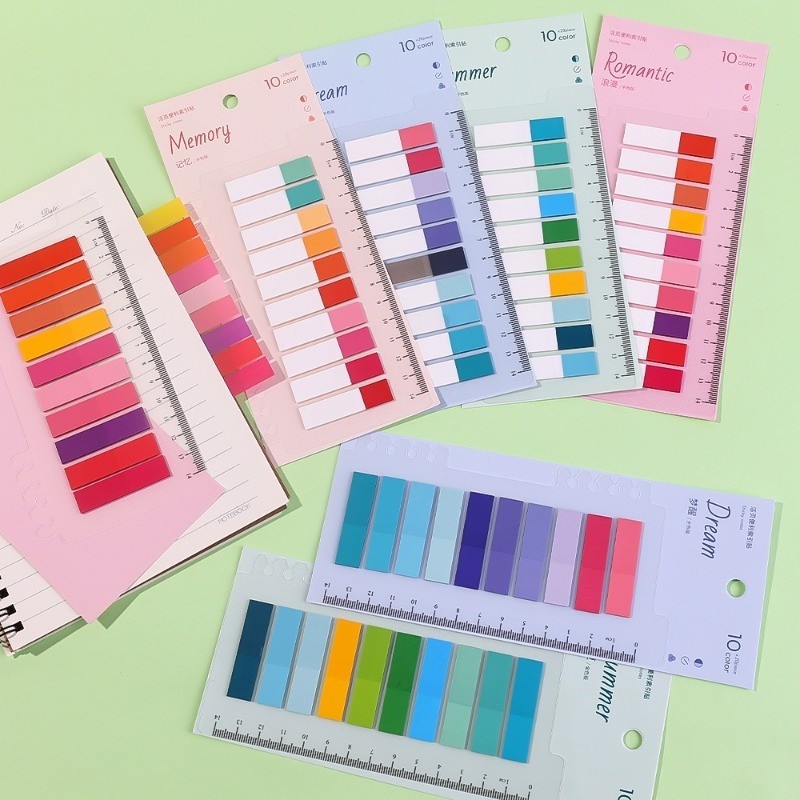 200 ชิ้นนํากลับมาใช้ใหม่ Writable Key Points ป้ายแผ่นบันทึก/นักเรียนกาวตนเอง Sticky Notes/DIY Bookmarking Tab Strip School Office Gadget/สีสันโปร่งใส Index Tab พร้อมไม้บรรทัด
