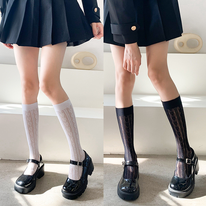 พร้อมส่งในไทย🎀 ถุงเท้าลูกไม้เซ็กซี่ของญี่ปุ่น JK สีทึบถุงเท้าลูกไม้โลลิต้านุ่มสบายและระบายอากาศได้ลูกไม้สีขาวกุหลาบ