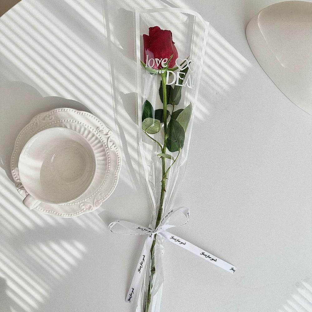 เอลรา‌ร 50ชิ้นถุงห่อดอกไม้,กันน้ําอินสไตล์แขนกุหลาบเดี่ยว,ของขวัญห่อดอกไม้ถุงบรรจุภัณฑ์ช่อดอกไม้โปร่งใสวันวาเลนไทน์ - รูปที่ 6