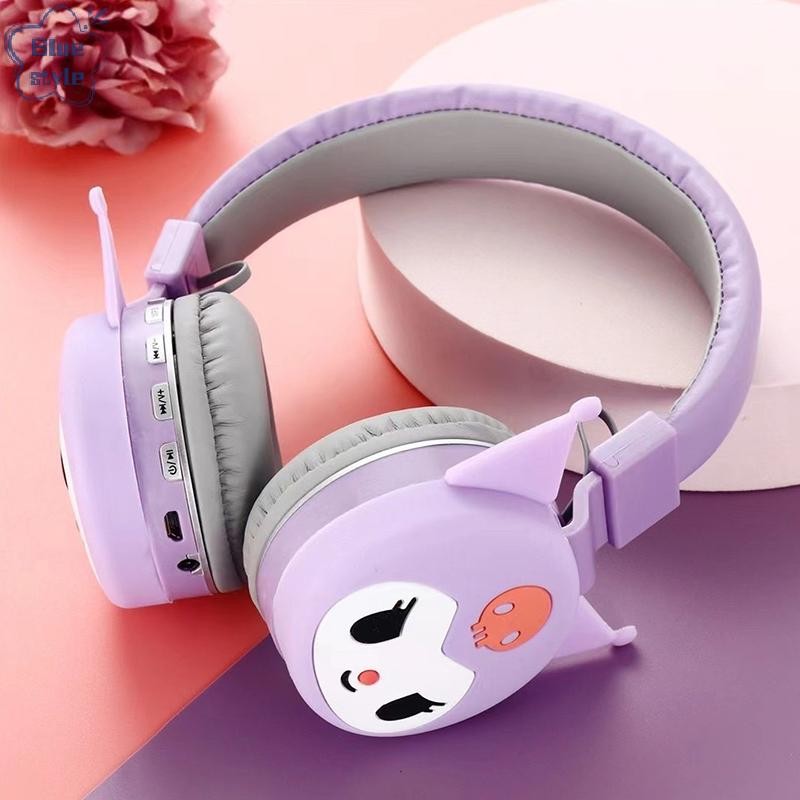 Bluestyle Sanrio Kuromi Hello Kitty น่ารักหูฟังไร้สายชุดหูฟังการ์ตูนชุดหูฟังสเตอริโอหูฟังสําหรับเด็กสาวเด็กของขวัญใหม่