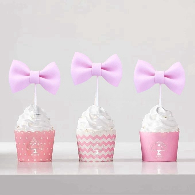 10pcs ฟองน้ําโบว์เค้ก Topper Bowknot Cupcake Toppers เค้กขนม Picks ตกแต่งสําหรับอาบน้ําเด็กวันเกิดงานแต่งงานอุปกรณ์ - รูปที่ 7