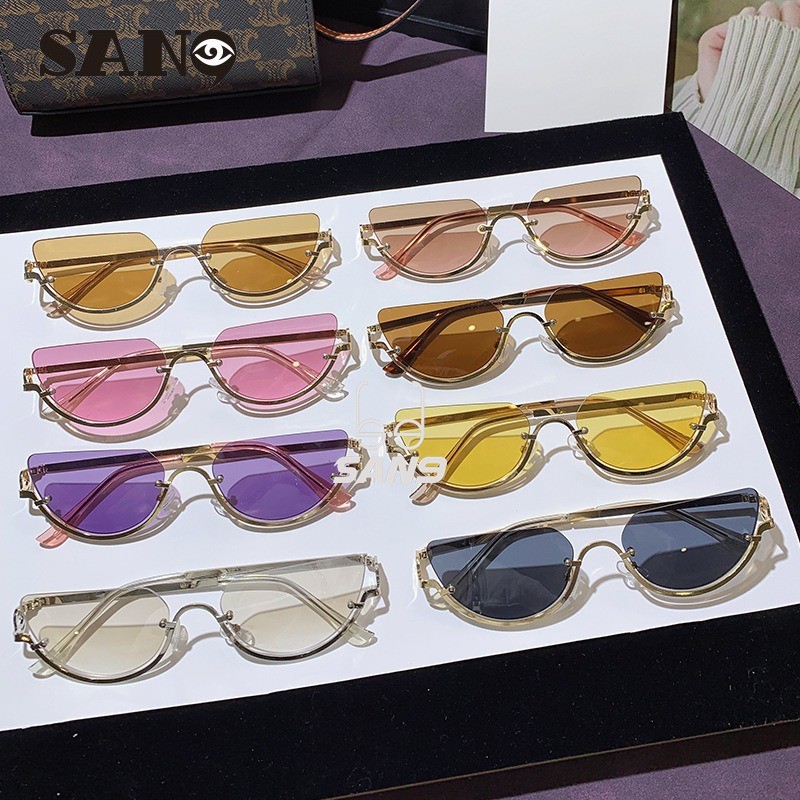 สินค้าพร้อมCOD (San9)ยุโรปและอเมริกา Y2k Retro Fashion Half-frame Metal Cats Eye แว่นกันแดดผู้หญิง