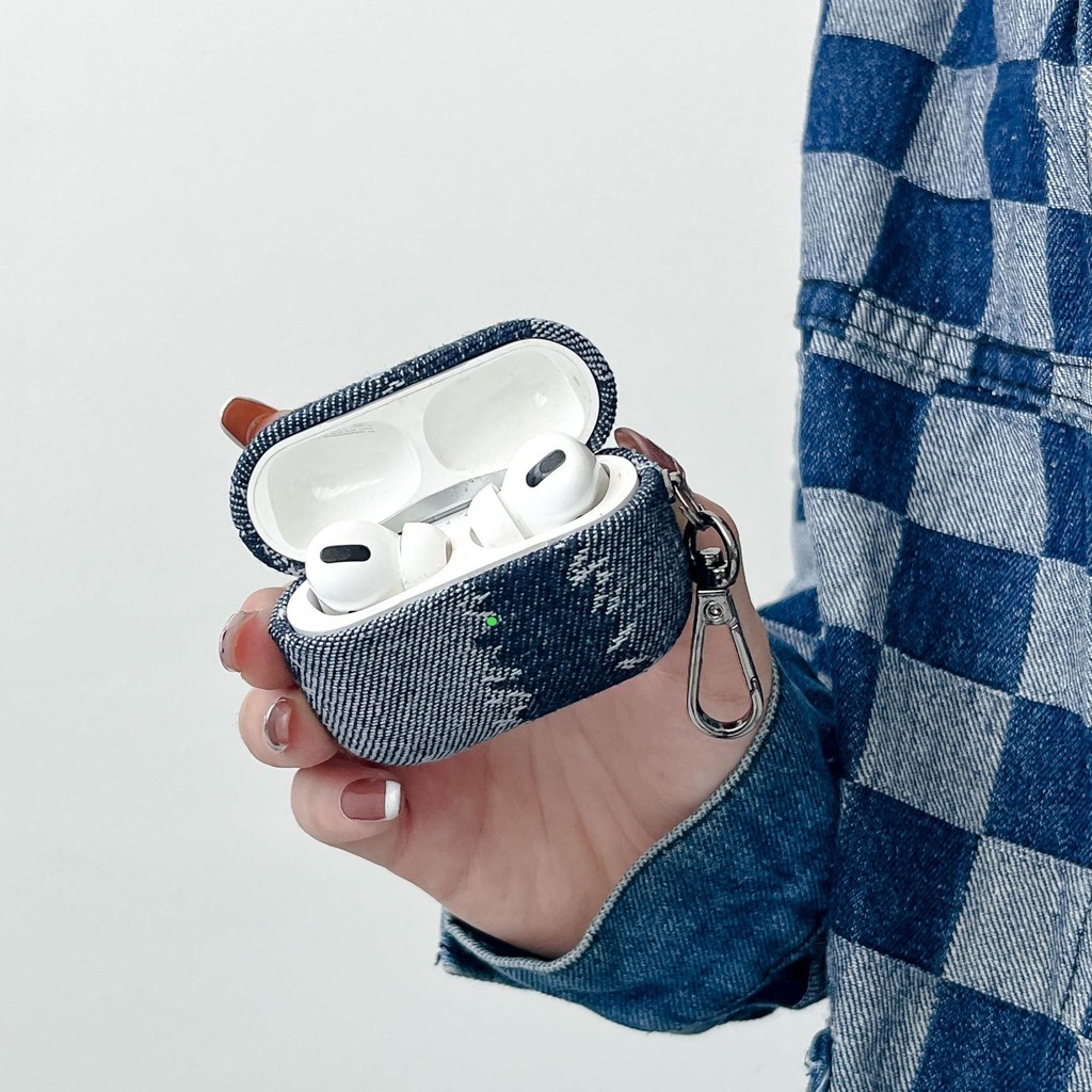 หรูหราผ้ายีนส์ผ้าเคสหูฟังสําหรับ แอร์พอด 5 4 3 2 1 มือโปร 3 2 หัวเข็มขัดโลหะ + ฝาครอบป้องกัน