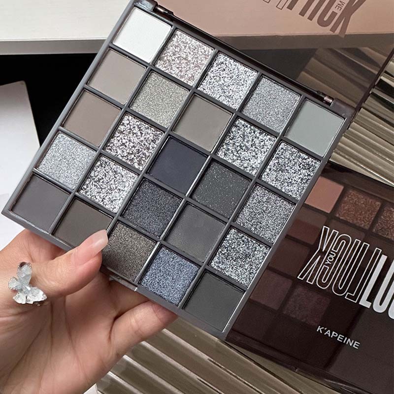 25 สีอายแชโดว์ จานสี สีดําสีขาวสีเทาเมทัลลิคสโมคกี้แต่งหน้าอายแชโดว์พร้อมกระจกเอิร์ ธ สีอายแชโดว์ดิสก์ผู้ชายอายแชโดว์แผ่น - รูปที่ 5