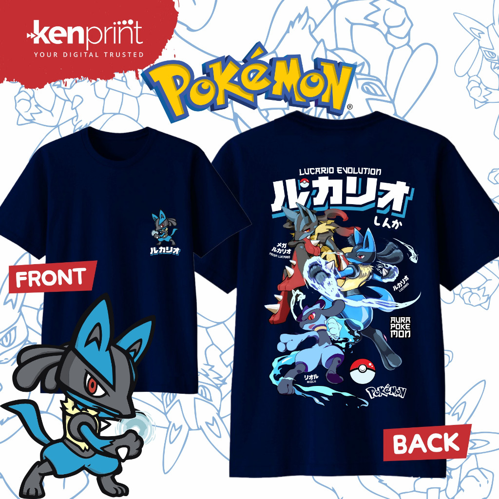 เสื้อยืดโปเกม่อน | ริโอลู | ลูลิโอ | เมก้า ลูคาริโอ อีโวLUTION เสื้อยืดฤดูร้อน