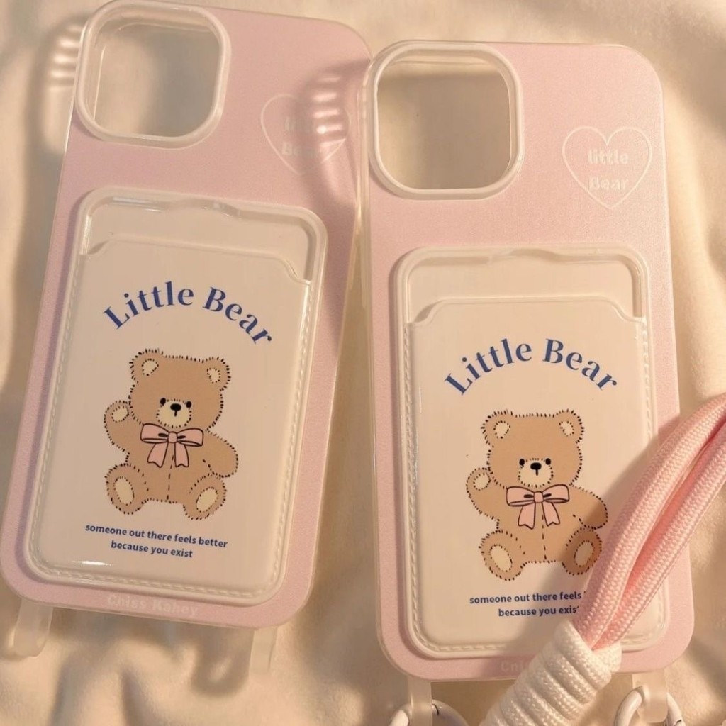 TheOne กราฟิตี้รูปหัวใจหมีน้อยน่ารัก ช่องใส่บัตรพร้อมสายคล เคส IPhone 11 13 12 15 14 Pro Max 7 15 8 14 Plus XS X XR Max