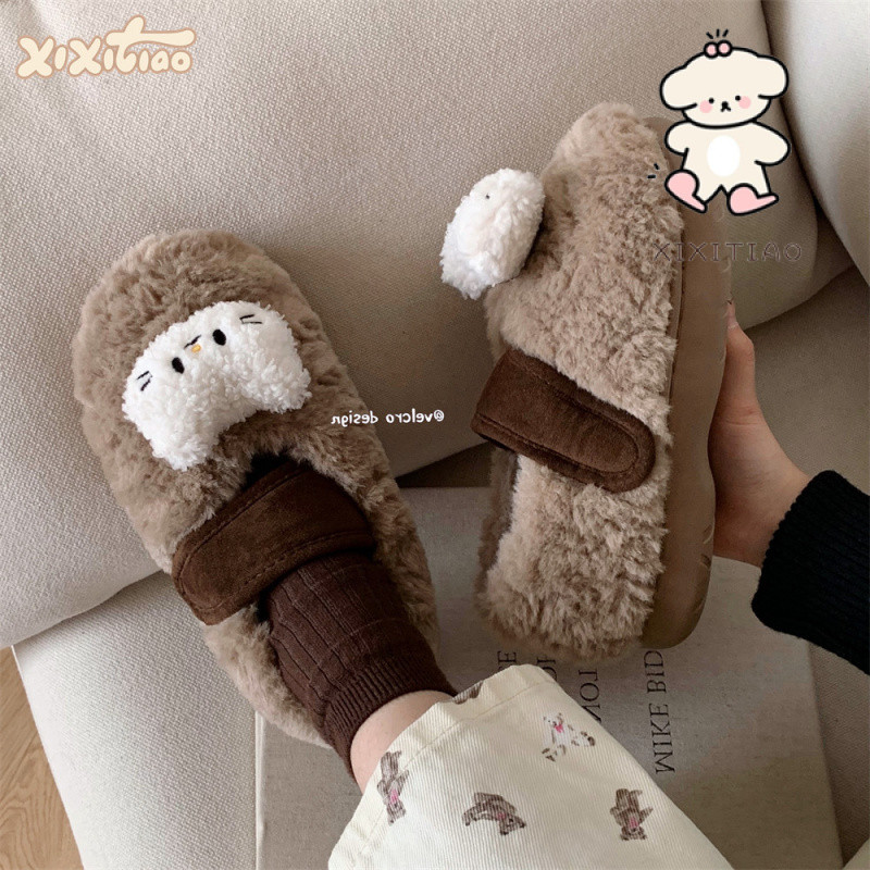 Xitiao Retro Contrast สีสุภาพสตรีกลางแจ้ง Warm Peas รองเท้าน่ารัก Kitty Casual หนา