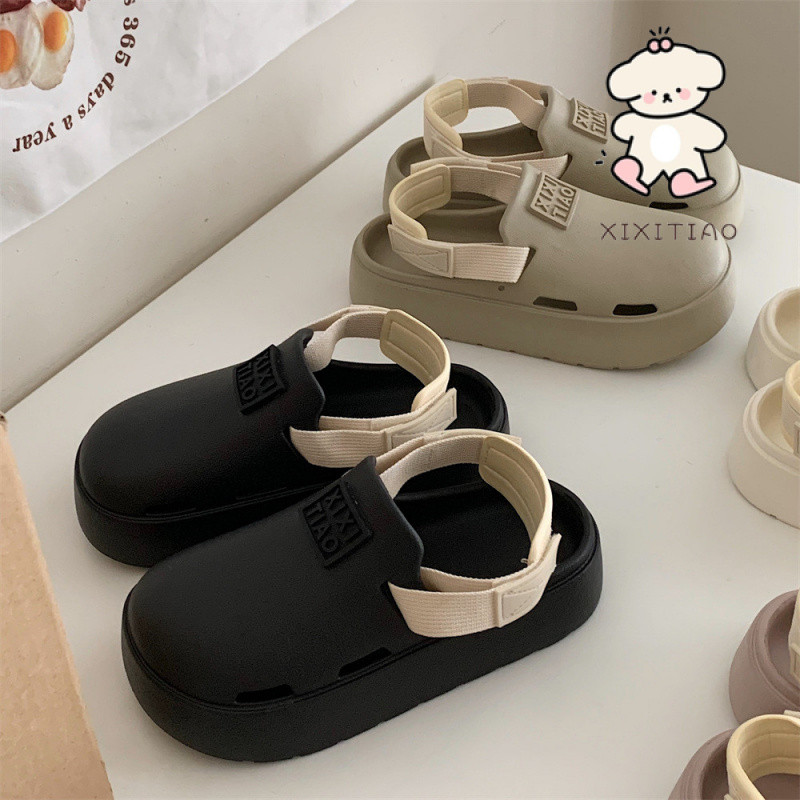 Xitiao สไตล์ Unisex Casual Baotou กีฬากลางแจ้ง 2024 ฤดูร้อนสไตล์ใหม่สาวสวม EVA รองเท้าแตะชายหาดริมทะ