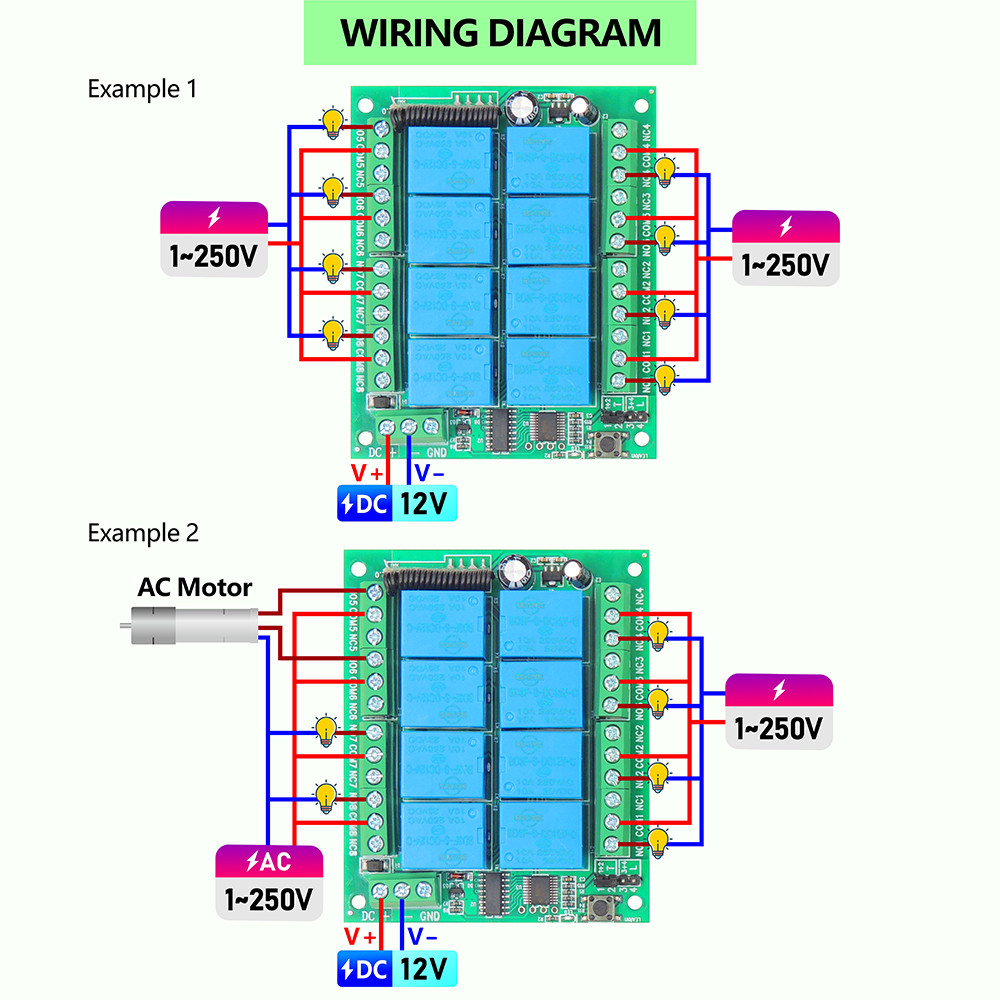 สวิตช์ควบคุมระยะไกลไร้สาย RF 433MHz 8 ช่อง โมดูลรีเลย์ DC 12V 10A 8 ทางสำหรับไฟ พัดลม โคมไฟ LED ราคา ถูกที่สุด ดีลบีเคเค แกลเลอรีภาพที่ 5