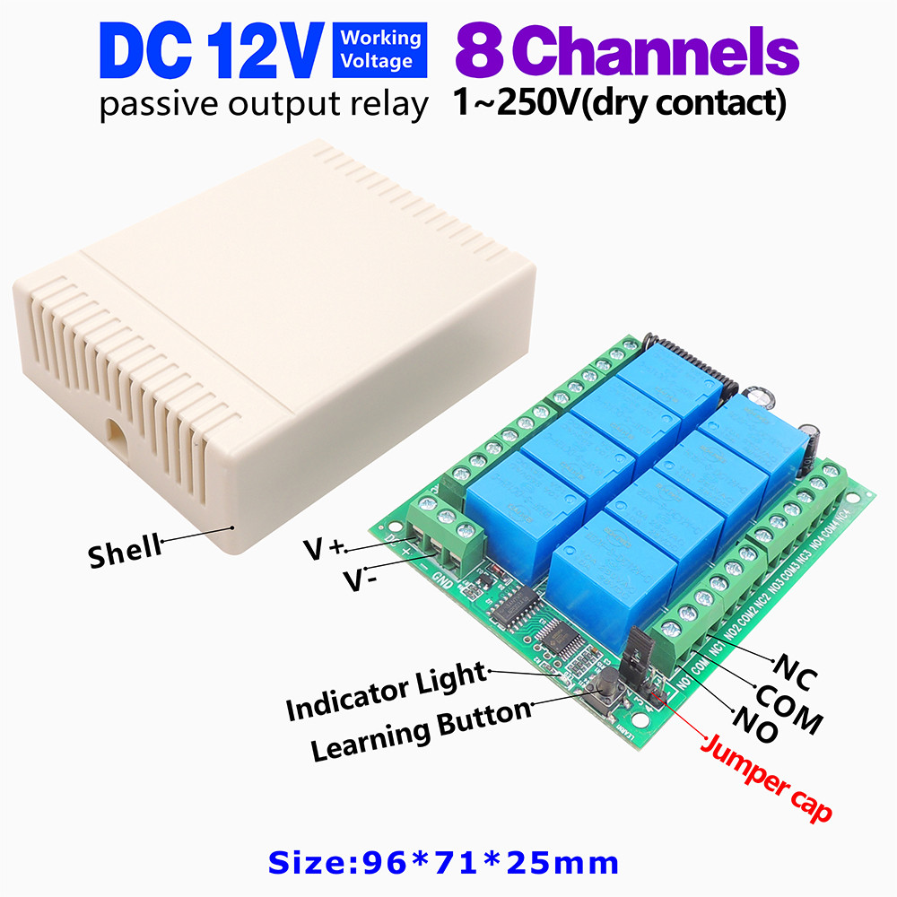สวิตช์ควบคุมระยะไกลไร้สาย RF 433MHz 8 ช่อง โมดูลรีเลย์ DC 12V 10A 8 ทางสำหรับไฟ พัดลม โคมไฟ LED ราคา ถูกที่สุด ดีลบีเคเค แกลเลอรีภาพที่ 7