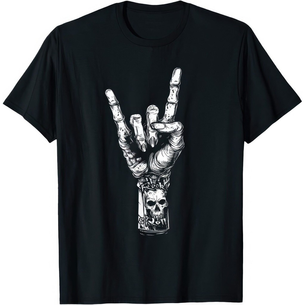 Rock N Roll Music Tattoo Skeleton Rock Music Heavy Metal Punk Emo T Shirt