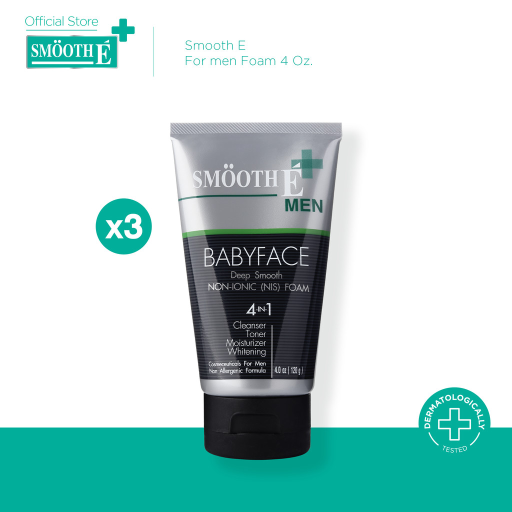 Smooth E โฟมล้างหน้าสำหรับผู้ชาย สูตรไม่มีฟอง For men Foam 4 Oz. ลดความมัน ทำความสะอาดครบจบ ในหลอดเดียว สมูทอี [แพ็ค 3]