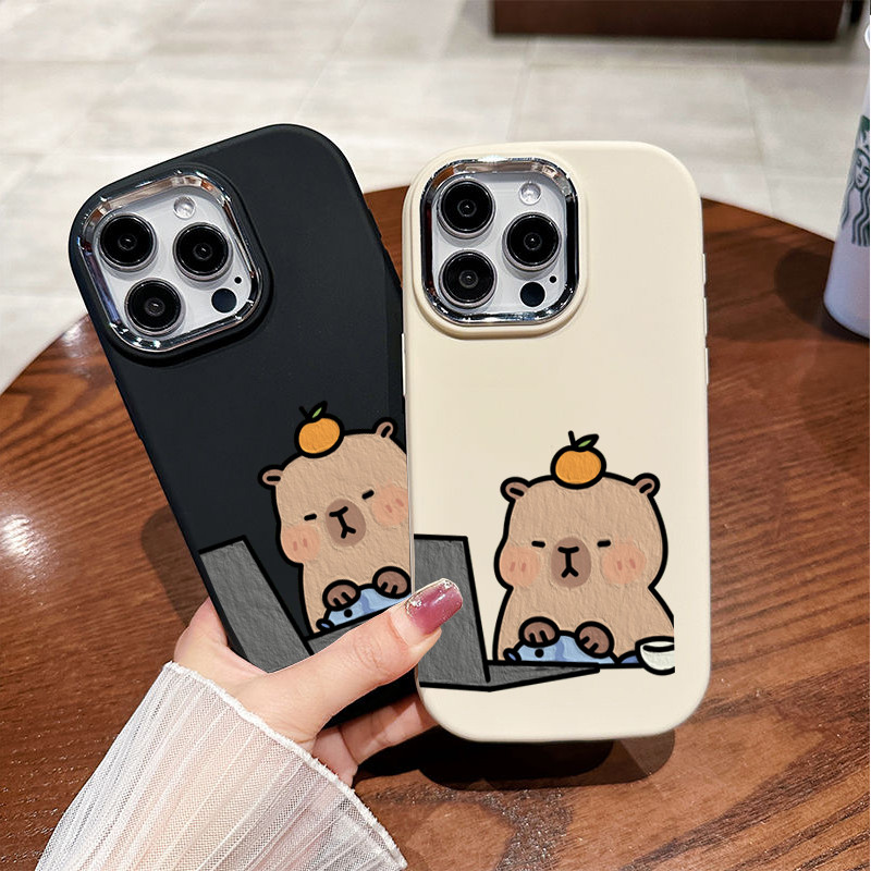 Shell สําหรับ Samsung Galaxy S25 S24 Ultra S23 S22 Plus S24FE หมายเหตุ 10 20 S20 S21 FE A53 A73 A71 A51 A52 A14 A24 กรณีน่ารัก Capybara Candy สีชุบเลนส์โลหะ - รูปที่ 2