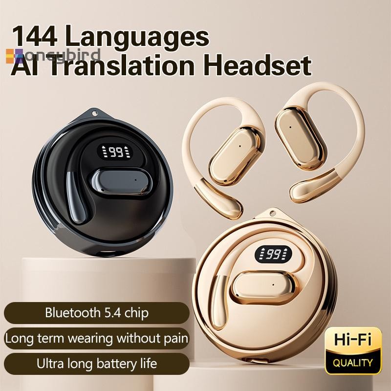 Honeybird 144 ภาษาผู้แปลหูฟัง AI หูฟังแบบเรียลไทม์แขวนหูฟังไร้สายสําหรับการเดินทางเพื่อธุรกิจกีฬาชุดหูฟังดี