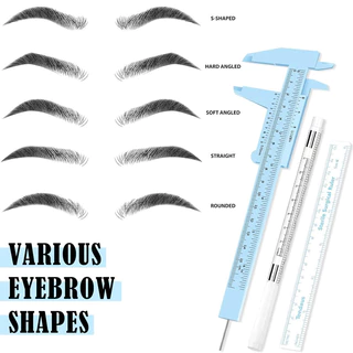 เครื่องมือเขียนคิ้ว ไม้บรรทัดวัดคิ้ว ไมโครเบลด สีขาวปากกามาร์กเกอร์พร้อมไม้บรรทัดกระดาษเครื่องหมายผิวถาวรแต่งหน้าตําแหน่งเครื่องหมาย