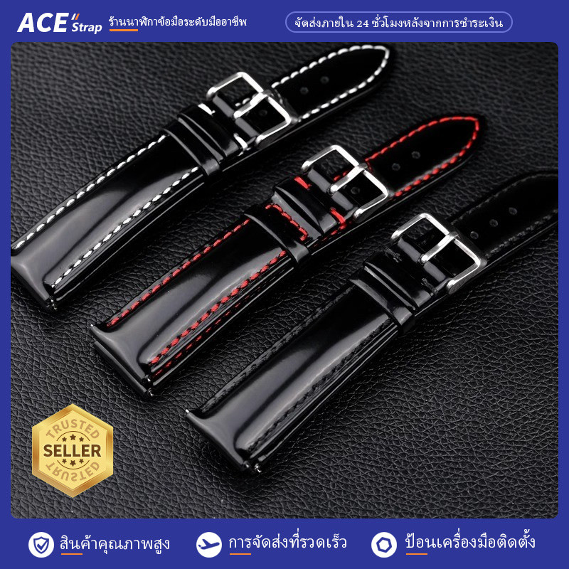 สายนาฬิกาหนังเงาสูง 18mm 19mm 20mm 21mm 22mm เข้ากันได้กับ Seiko, Rolex, Submariner, สายหนังฮอร์สไฮด